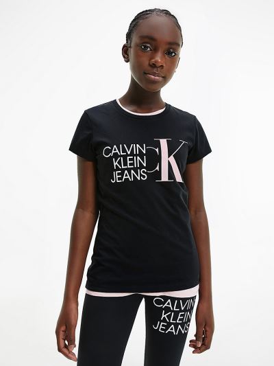 Calvin Klein Ruhák HU298917 | Calvin Klein Slim Organic Cotton Logo Lány Póló Fekete